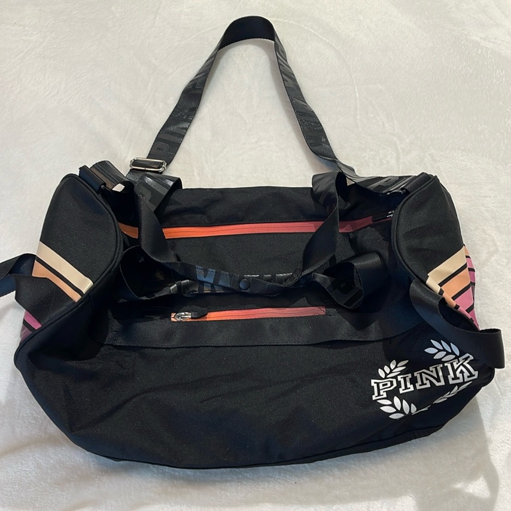PINK VICTORIAS SECRET VINYL BAG. BLACK , PINK , WHITE